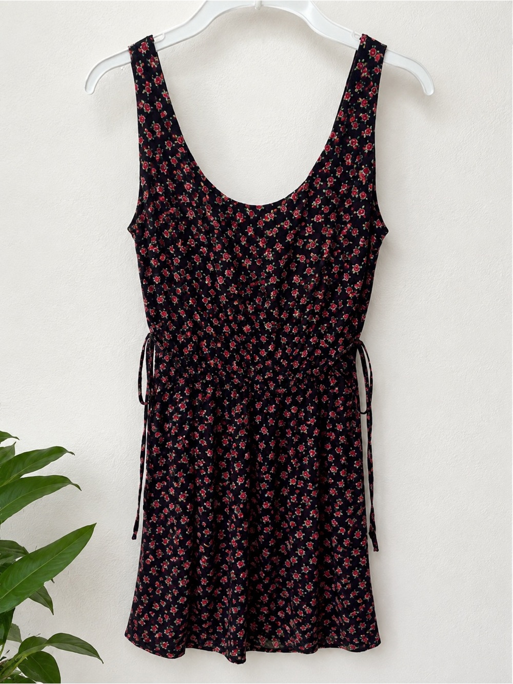 Brandy Melville Black Tank with Tiny Pink Rose Print